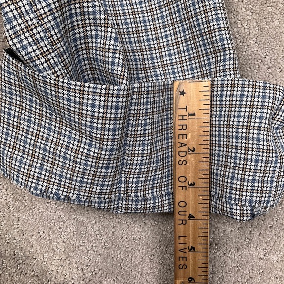Vintage Trousers Mens 32W 29L Blue Tan Micro Check Plaid Flat Front High Rise - Picture 9 of 13